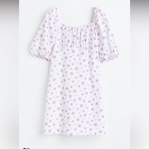 H&M‎ puff sleeves white romantic dress size S linen blend